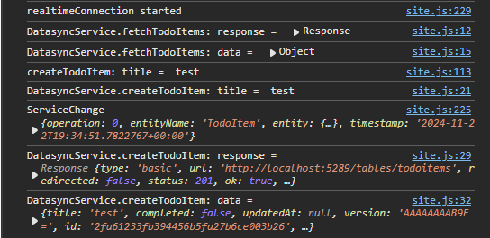 An image showing the browser console window with logs